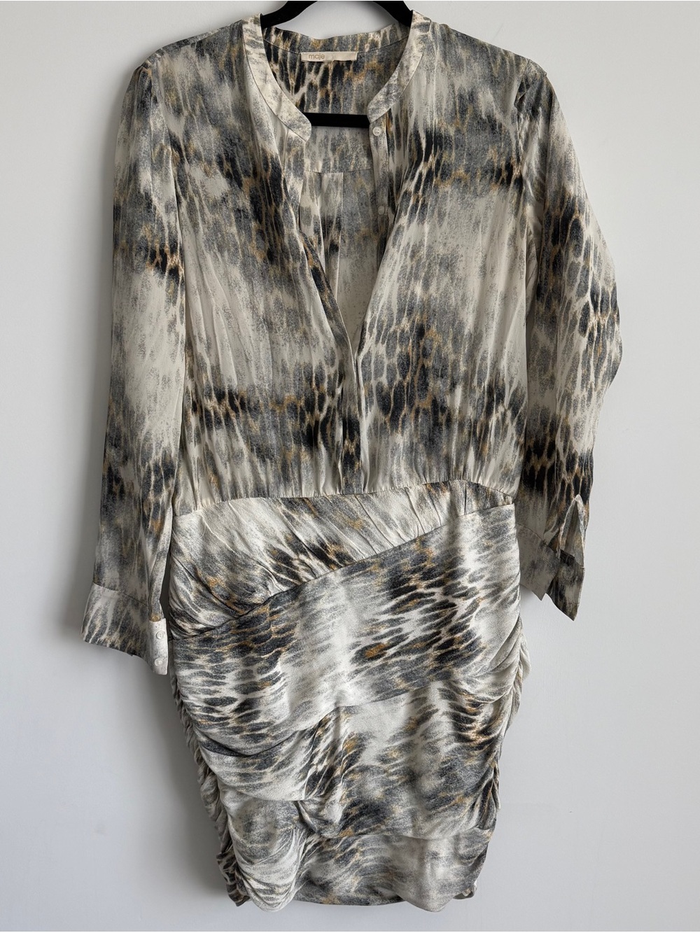 Maje Animal-Print Mini Dress in Cream, Black and Brown